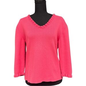 Pierre Cardin Pink Ruffle Neck Knit Sweater Top Size Medium Valentines Sweater